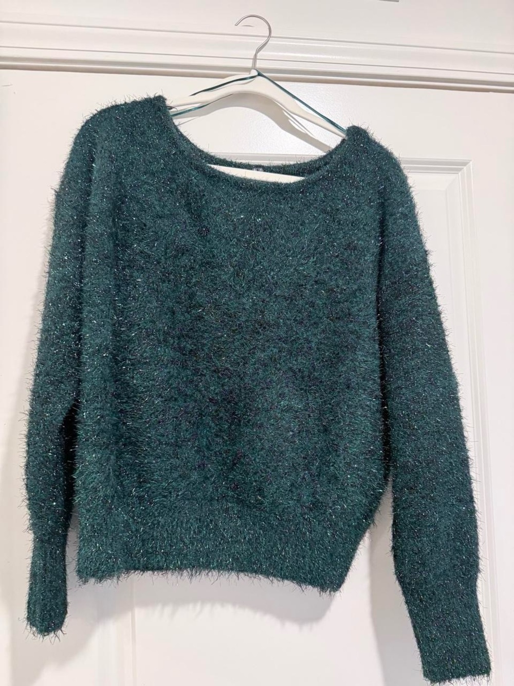 Anthropologie green Fuzzy Crewneck Sweater with glitter- Women